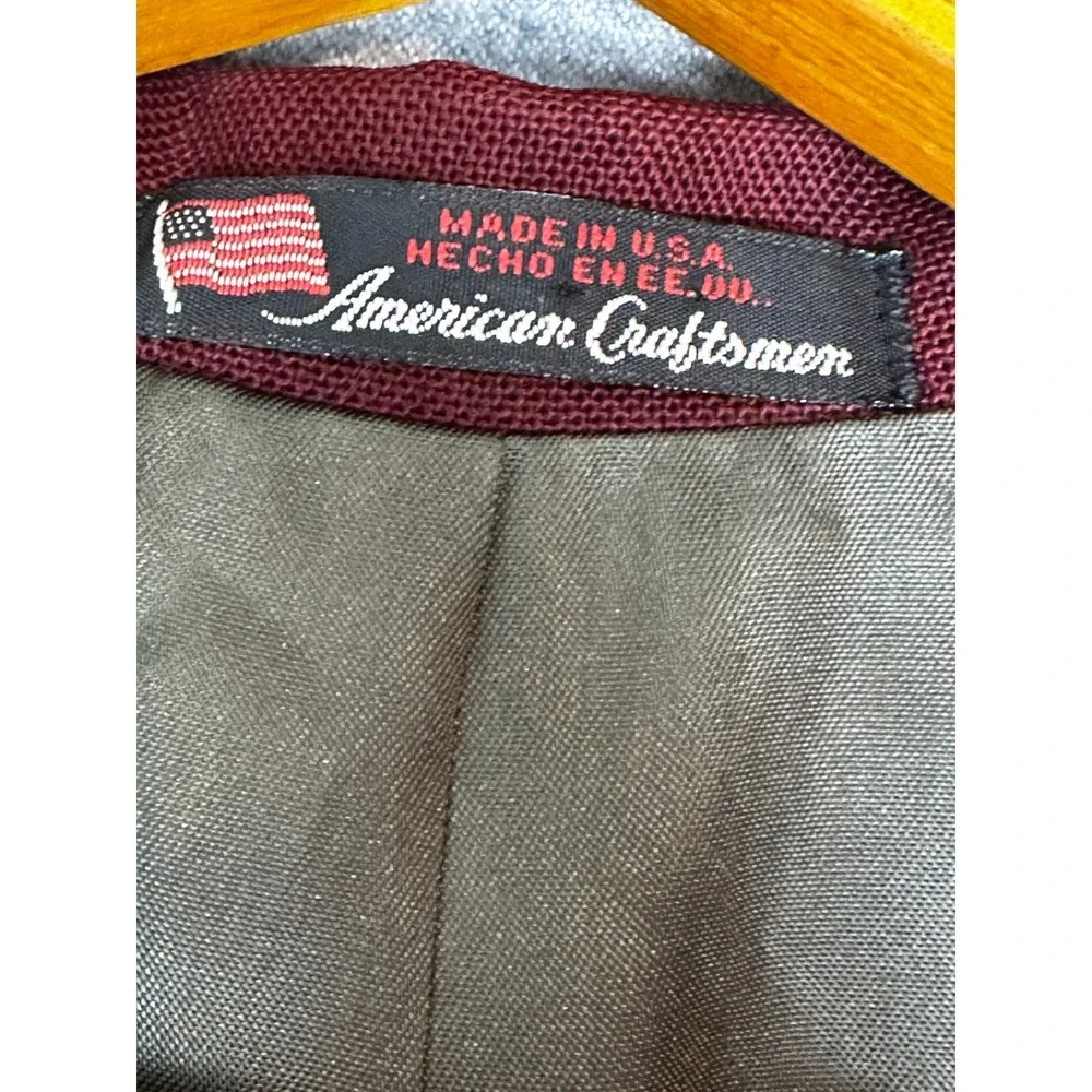 Vintage American Craftsmen Blazer 42R Red Burgandy Wool Blend Gold Buttons Crest